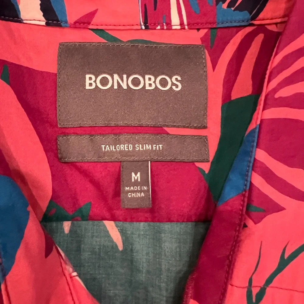 Bonobos Shirt Mens Medium‎ Pink All Over Print Tailored Slim Fit Button Up